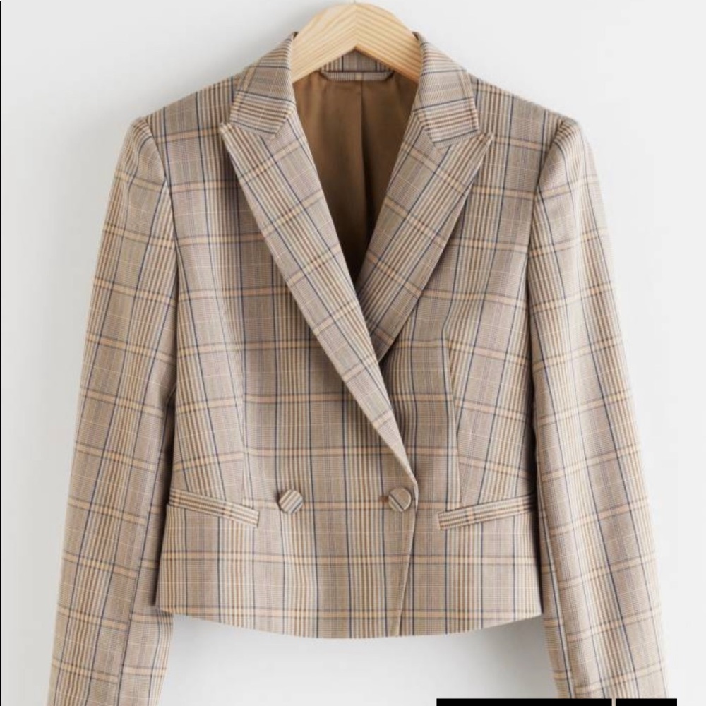 & Other Stories Double breast Cropped Check Blazer